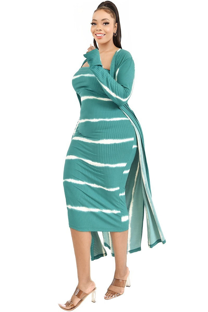 Gibiu Matching Sets Plus Size Lizah Tube Dress & Cardigan Set  - Green