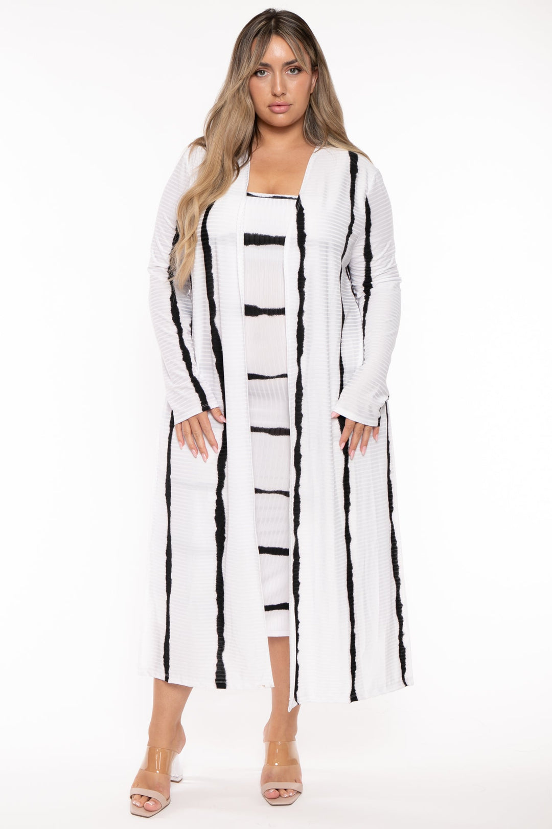 Gibiu Matching Sets Plus Size Lizah Tube Dress & Cardigan Set  - White