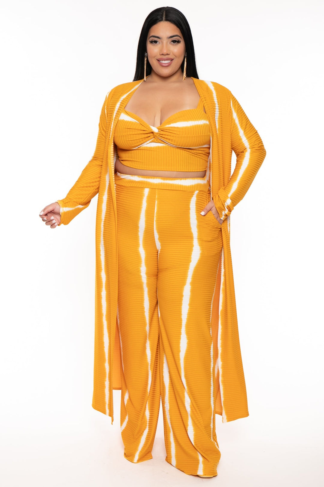 Gibiu Matching Sets Plus Size Lizeth 3pc Cardigan Set  - Mustard