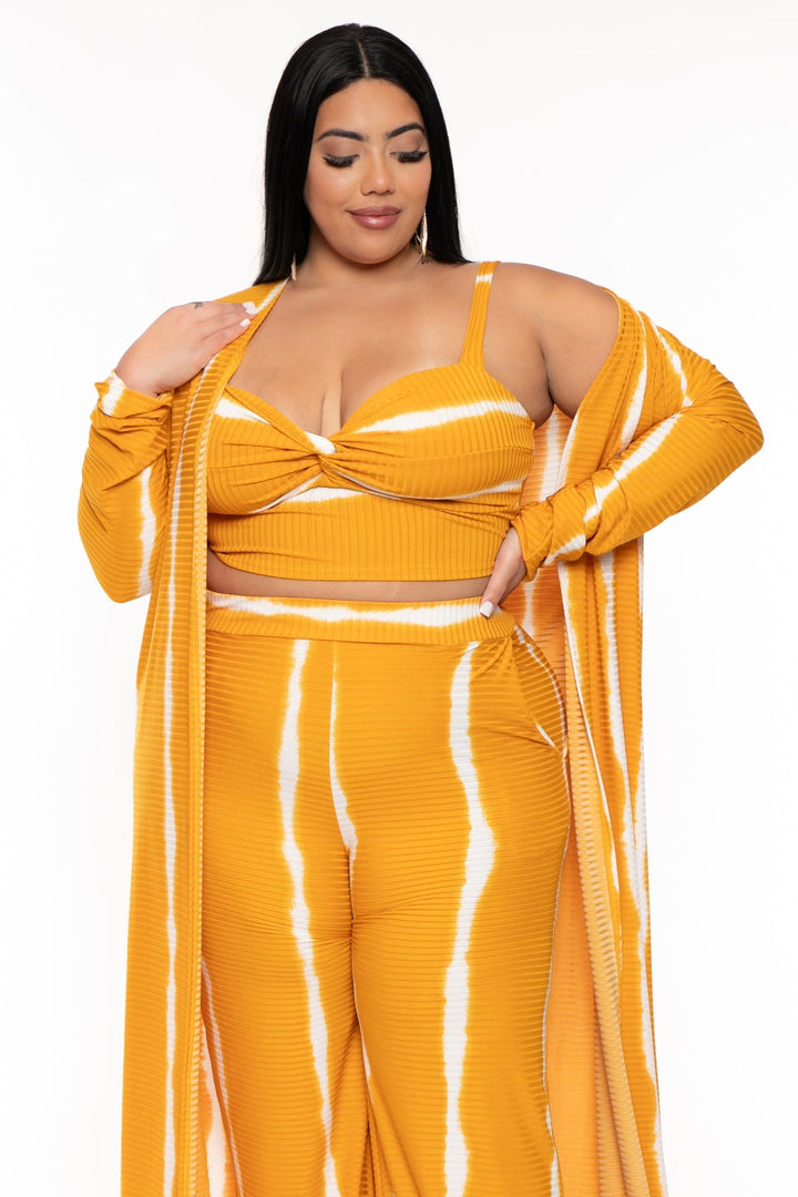 Gibiu Matching Sets Plus Size Lizeth 3pc Cardigan Set  - Mustard