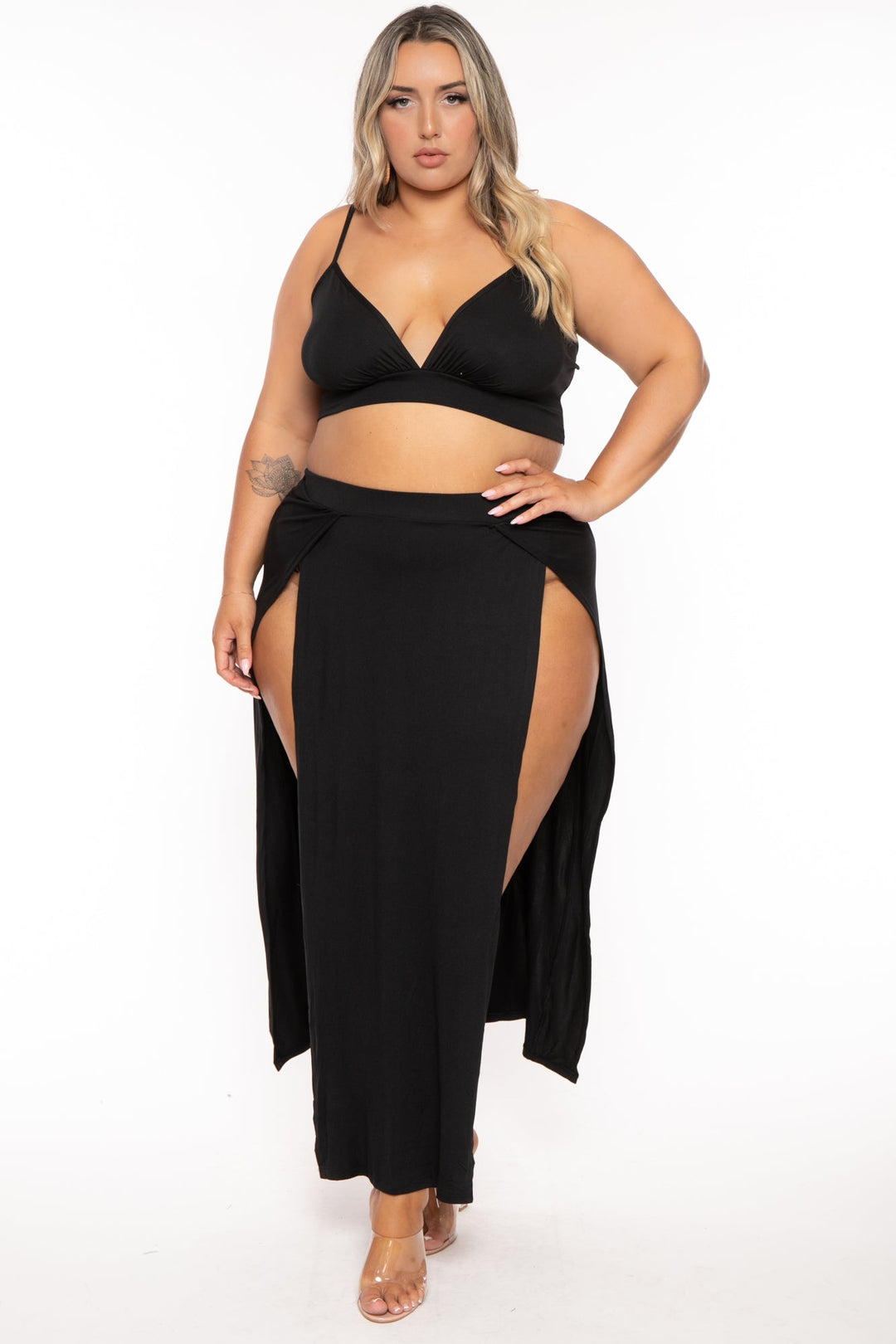 Capella Matching Sets Plus Size Maloma Crop Cami and Skirt Matching Set - Black
