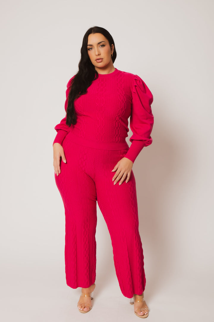 Fancy Fashion Matching Sets Plus Size Marlow Cozy 2PC Set - Fuchsia