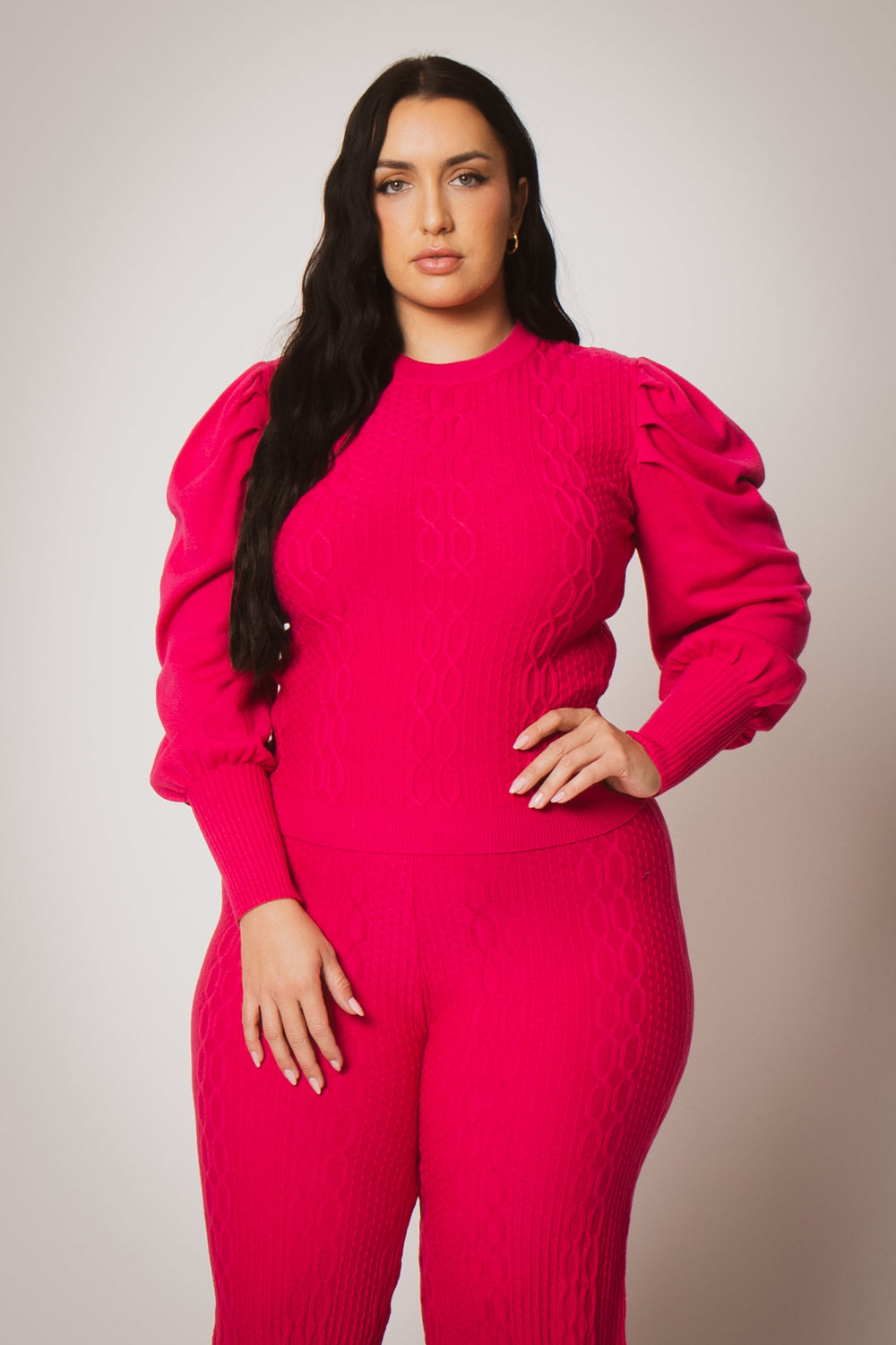 Fancy Fashion Matching Sets Plus Size Marlow Cozy 2PC Set - Fuchsia