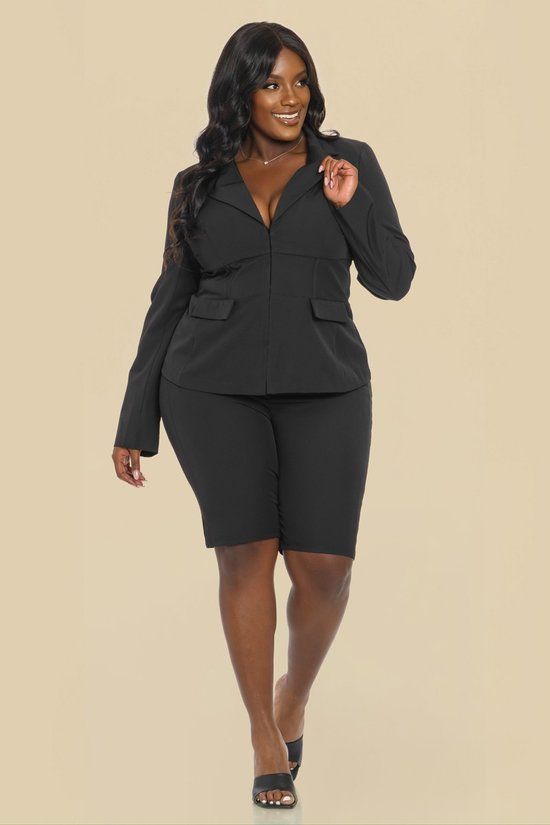 The Sang Company Matching Sets Plus Size NYC Blazer and Short Set- Black