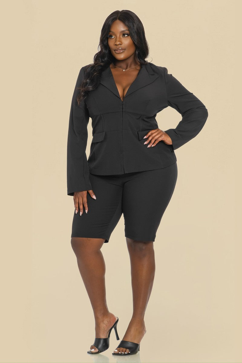 The Sang Company Matching Sets Plus Size NYC Blazer and Short Set- Black