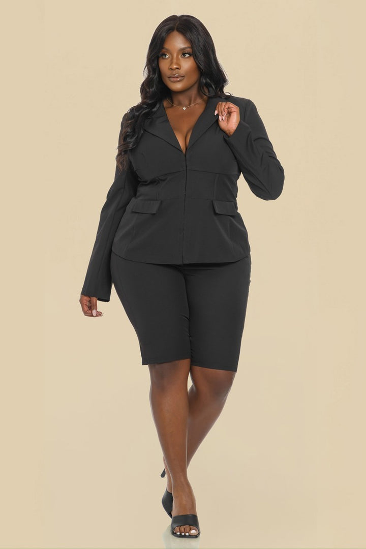 The Sang Company Matching Sets Plus Size NYC Blazer and Short Set- Black