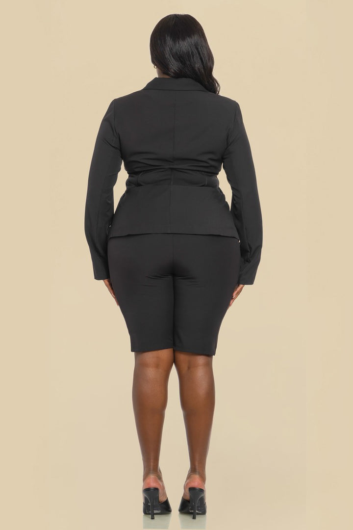 The Sang Company Matching Sets Plus Size NYC Blazer and Short Set- Black