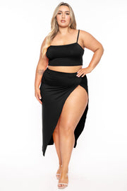 Capella Matching Sets Plus Size Paloma Crop Cami and Skirt Matching Set - Black