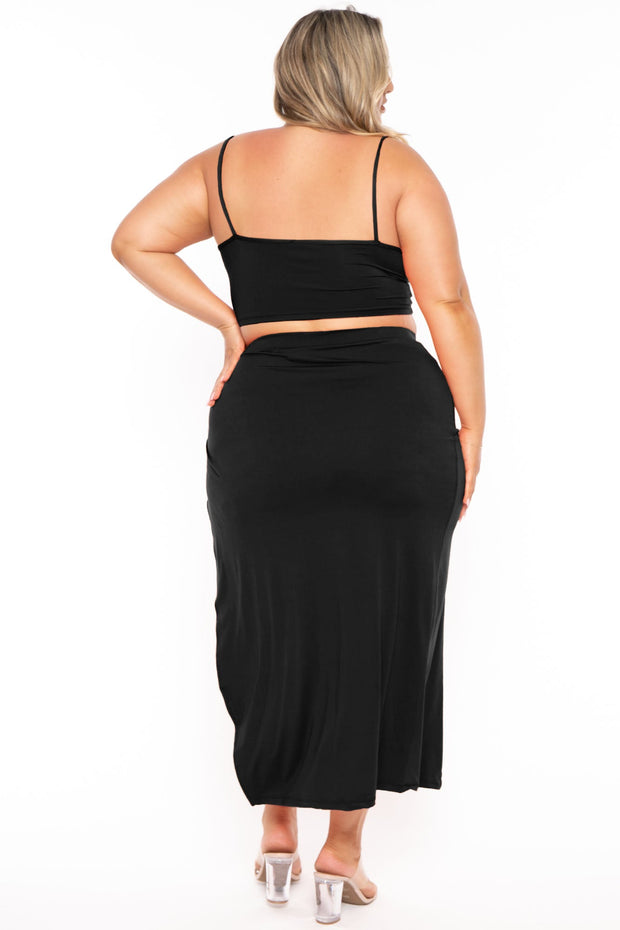 Capella Matching Sets Plus Size Paloma Crop Cami and Skirt Matching Set - Black