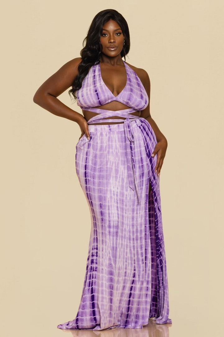The Sang Company Matching Sets Plus Size Rinee Tie dye 2 piece Maxi Skirt Set - Lavender