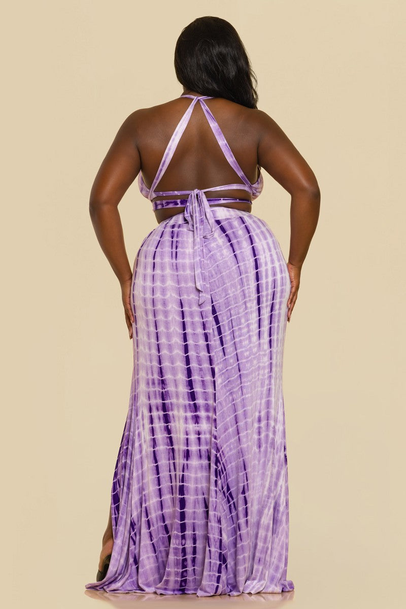 The Sang Company Matching Sets Plus Size Rinee Tie dye 2 piece Maxi Skirt Set - Lavender
