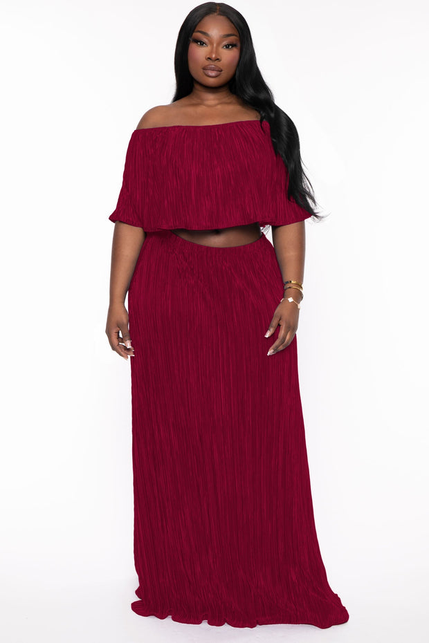 H & H FASHION Matching Sets 1X / Wine Plus Size Shay Crop Top And Skirt Set- Wine
