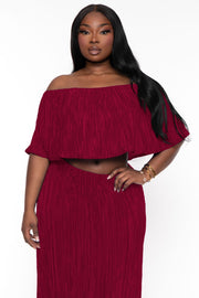 H & H FASHION Matching Sets Plus Size Shay Crop Top And Skirt Set- Wine