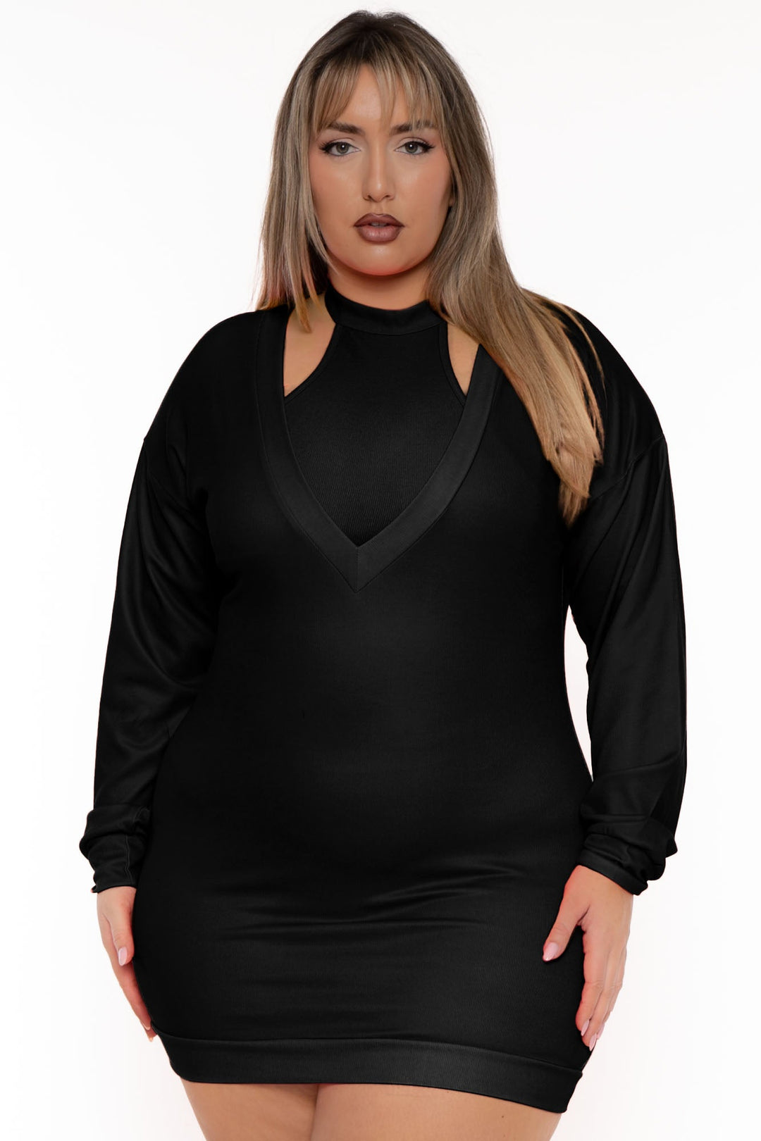 CHICCTHY TOP Matching Sets Plus Size Sweater Dress & Crop top Set  - Black