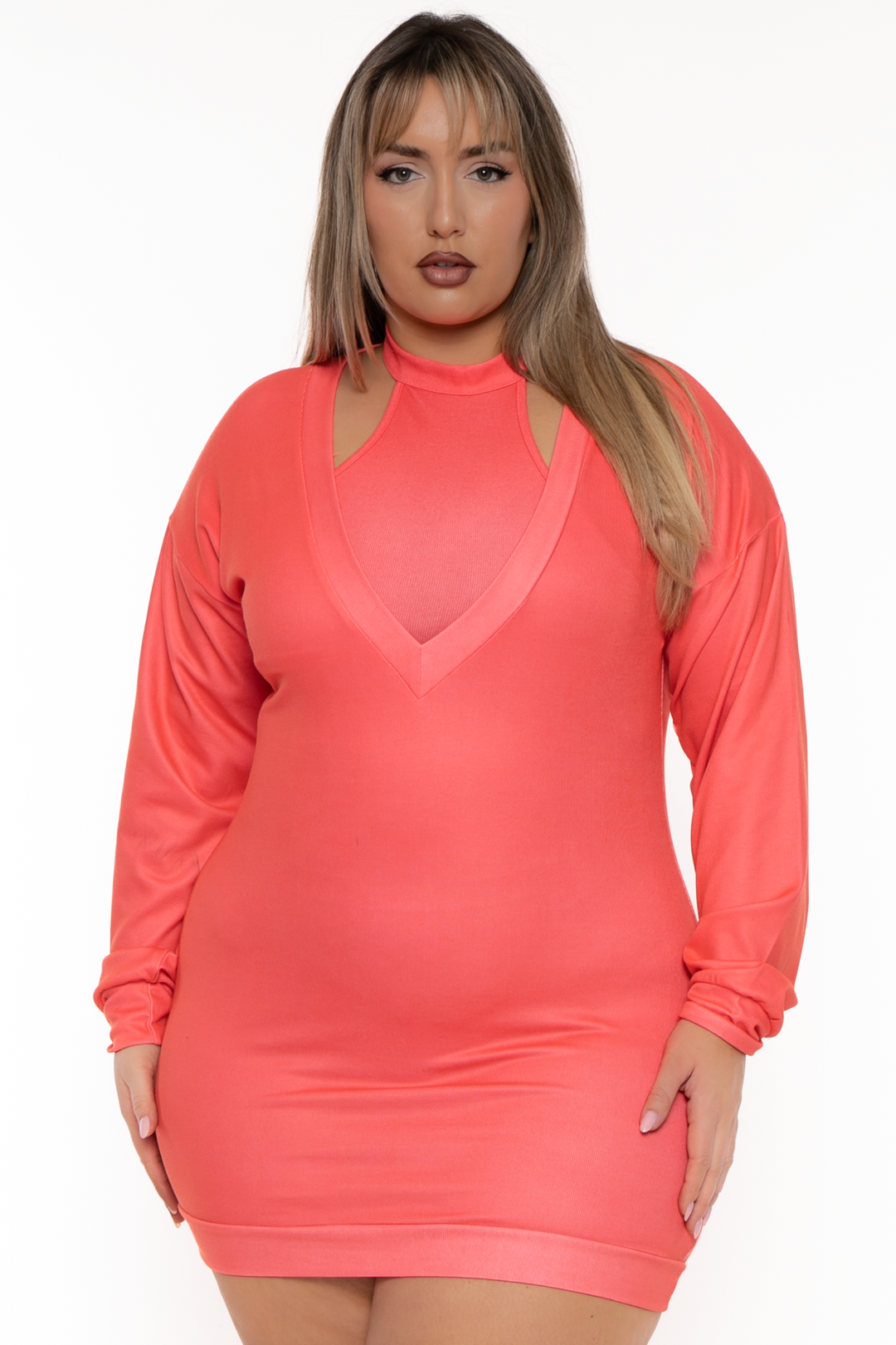 CHICCTHY TOP Matching Sets Plus Size Sweater Dress & Crop top Set  - Peach