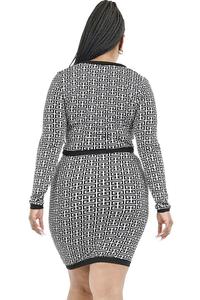 Gibiu Matching Sets Plus Size Tania Printed Cardigan Set - Black/White