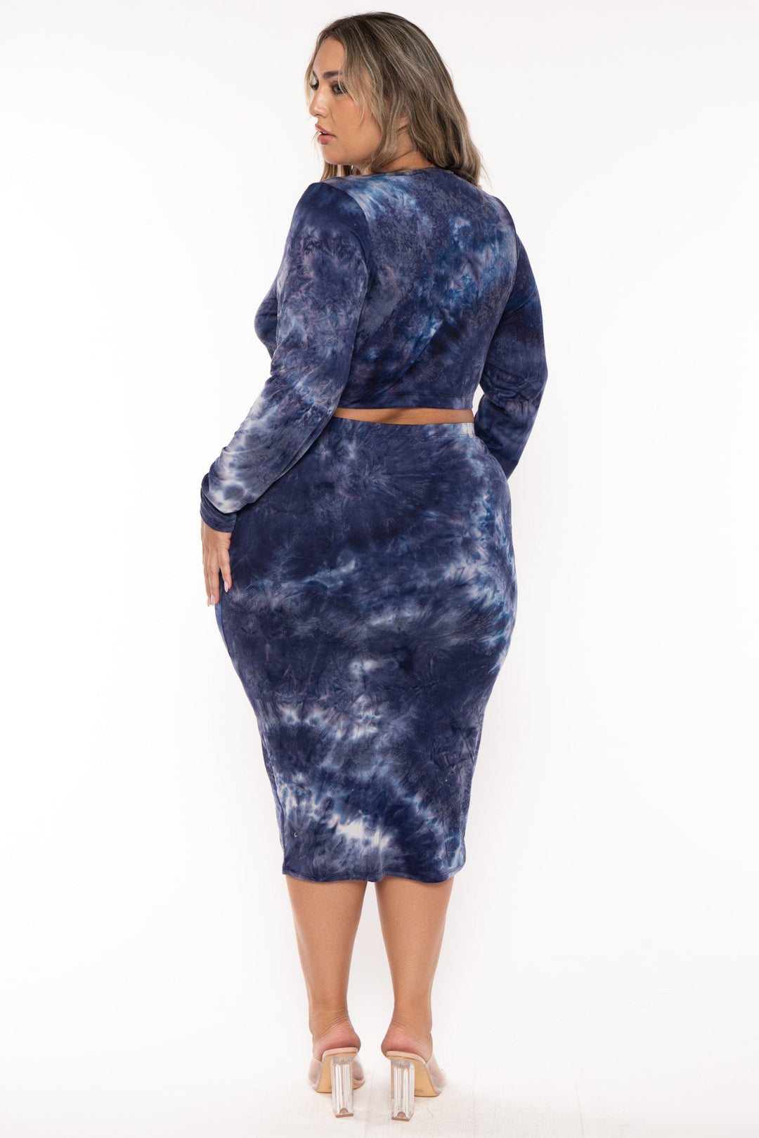 Curvy Sense Matching Sets Plus Size Tie Dye Matching Set - Navy