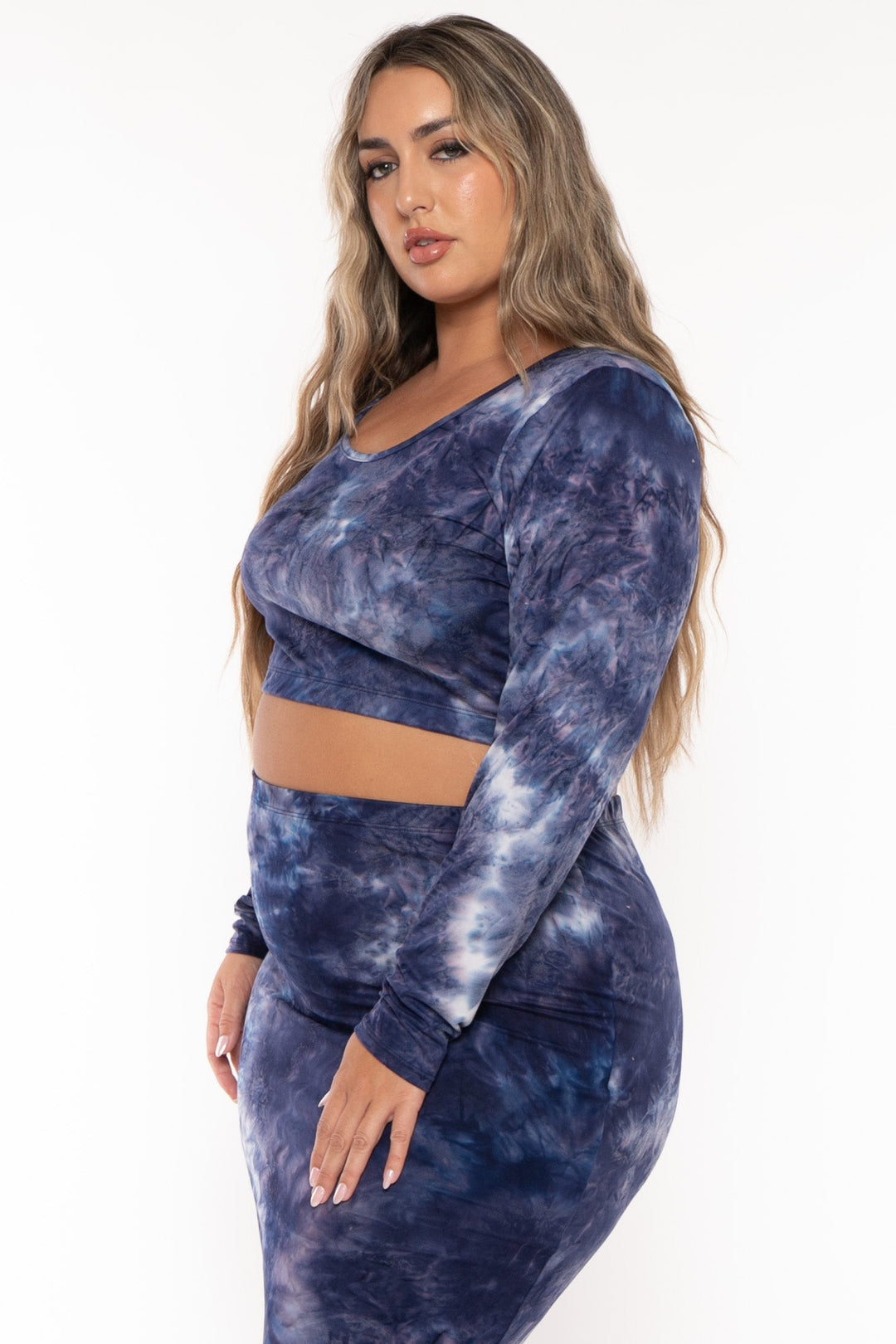 Curvy Sense Matching Sets Plus Size Tie Dye Matching Set - Navy