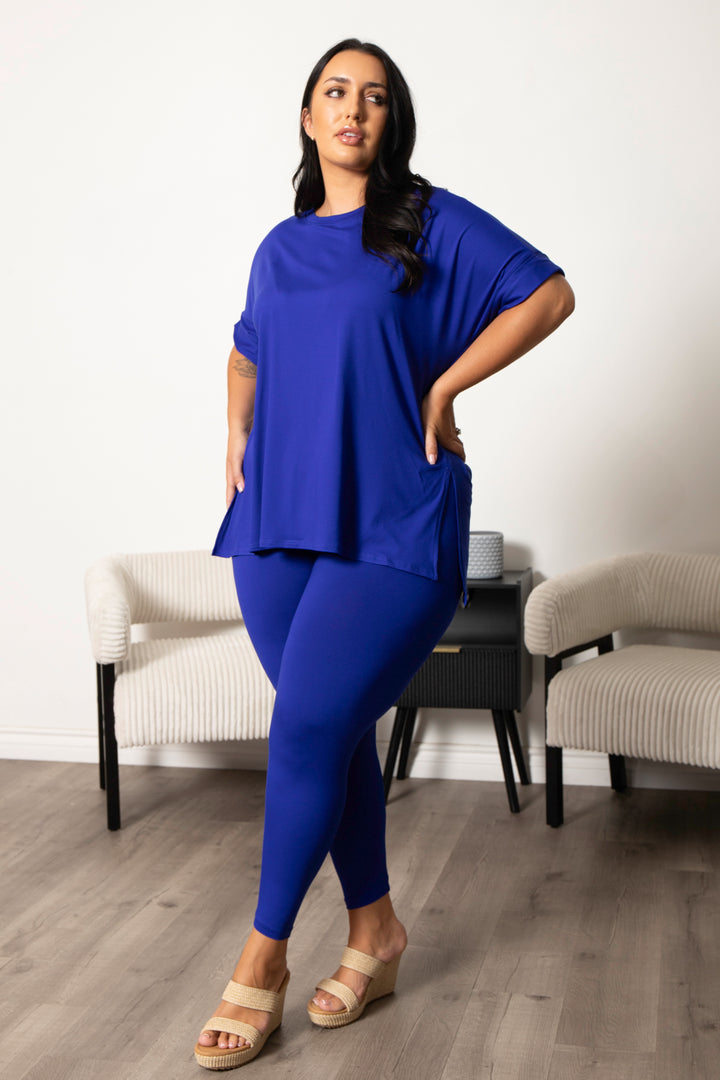 ZENANA Matching Sets Plus Size Welkin Tee And Leggings Set - Blue