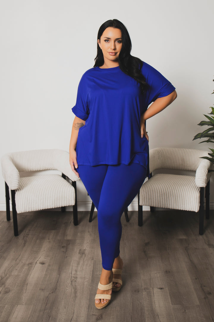 ZENANA Matching Sets Plus Size Welkin Tee And Leggings Set - Blue