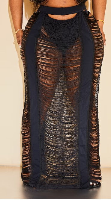 China Matching Sets Plus Size Wilshire Fringe Skirt and top Set- Black