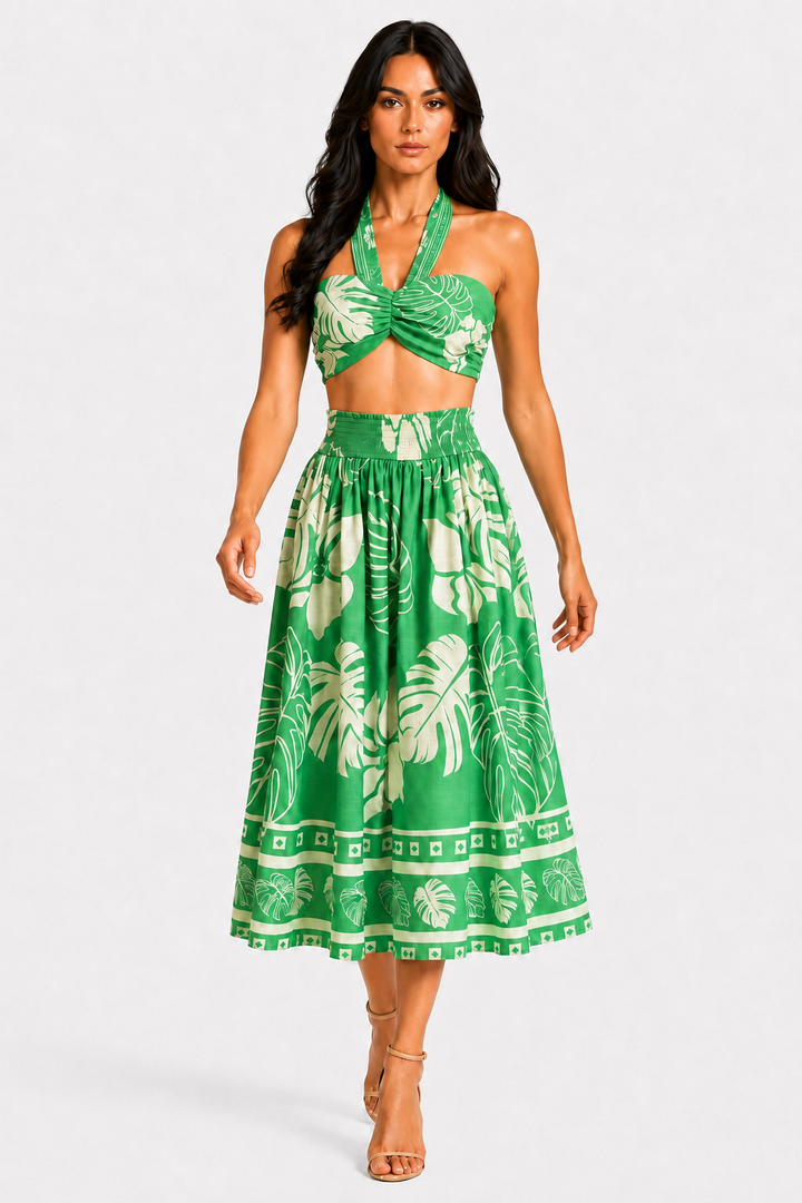 zah Matching Sets Tulum Tropics Top & Skirt Set - Green