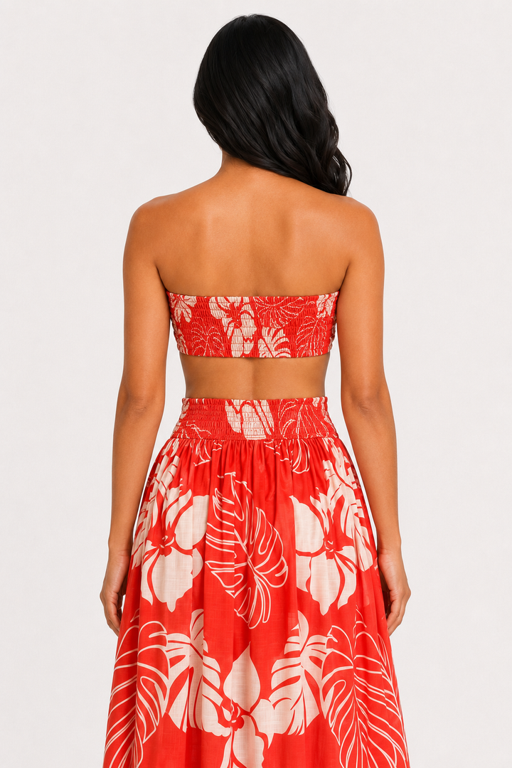 zah Matching Sets Tulum Tropics Top & Skirt Set - Tomato