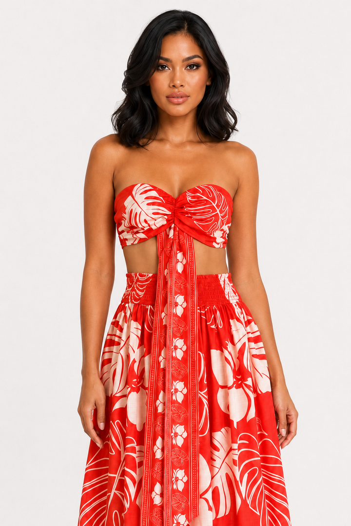 zah Matching Sets Tulum Tropics Top & Skirt Set - Tomato