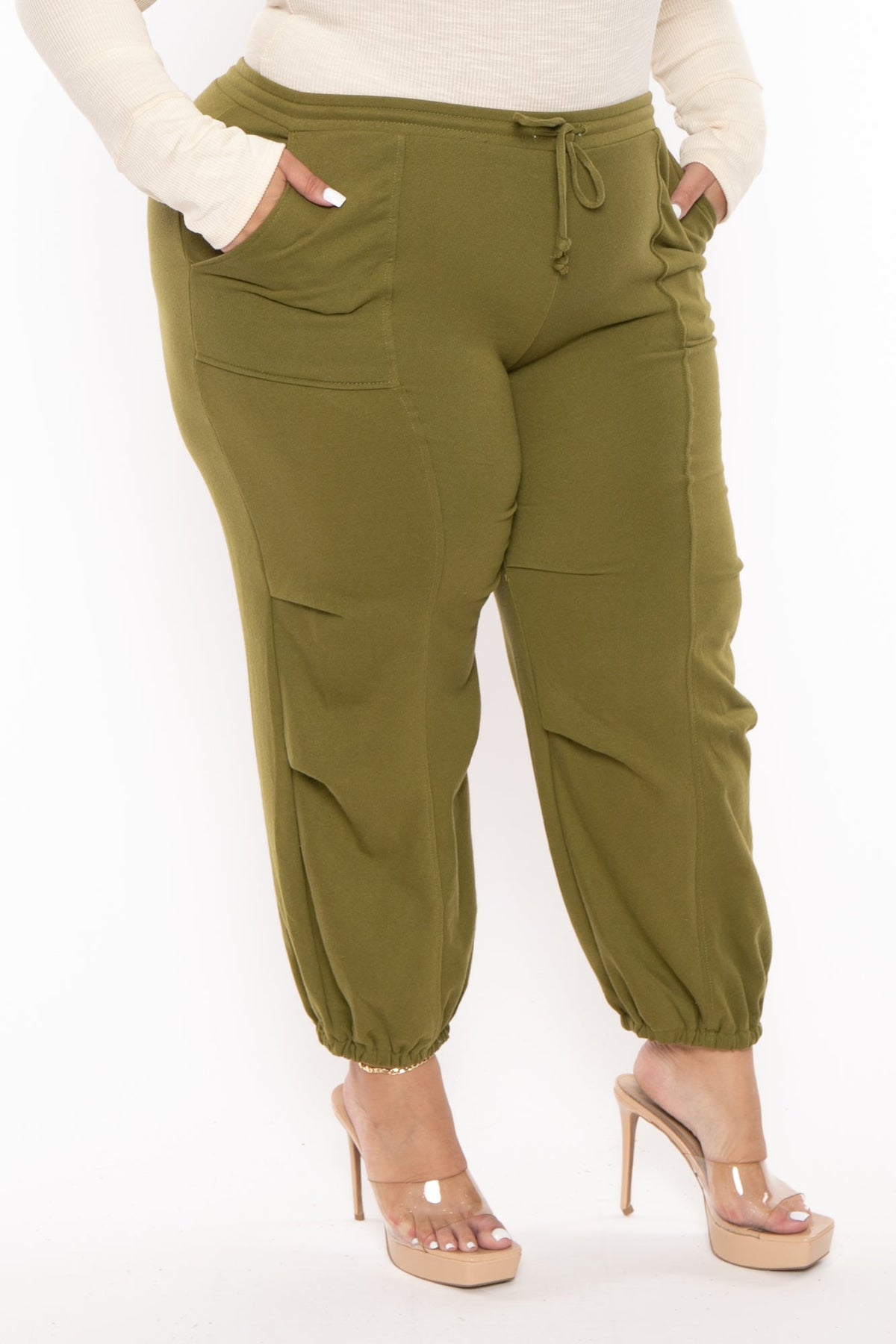 Rainbow Shops Womens Plus Size Stretch Cargo Pocket Joggers, Green, Size 2X