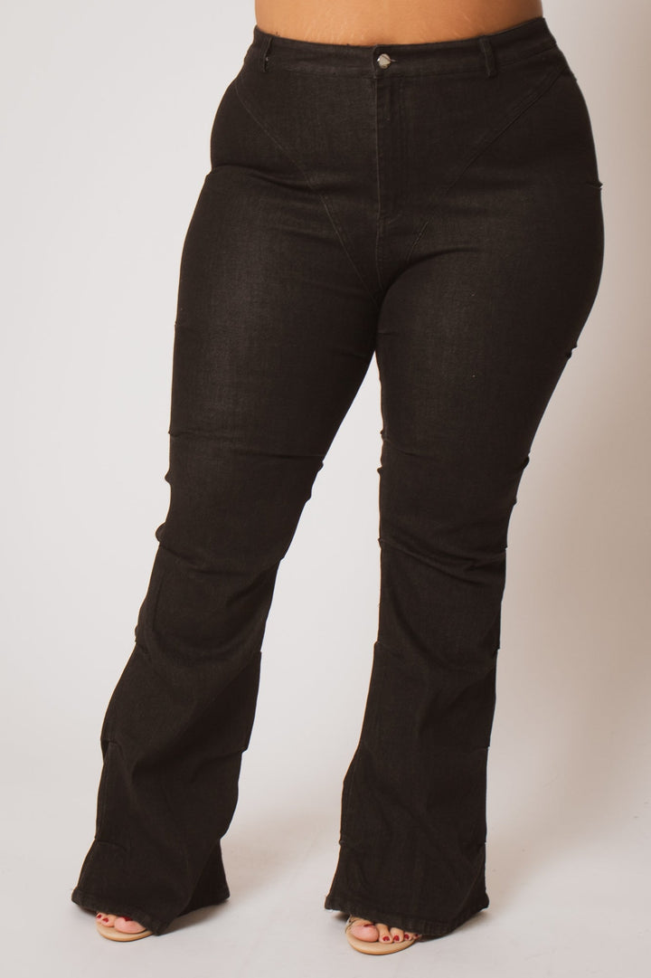 K TOO Pants Plus Size Contour Seam Jeans - Black
