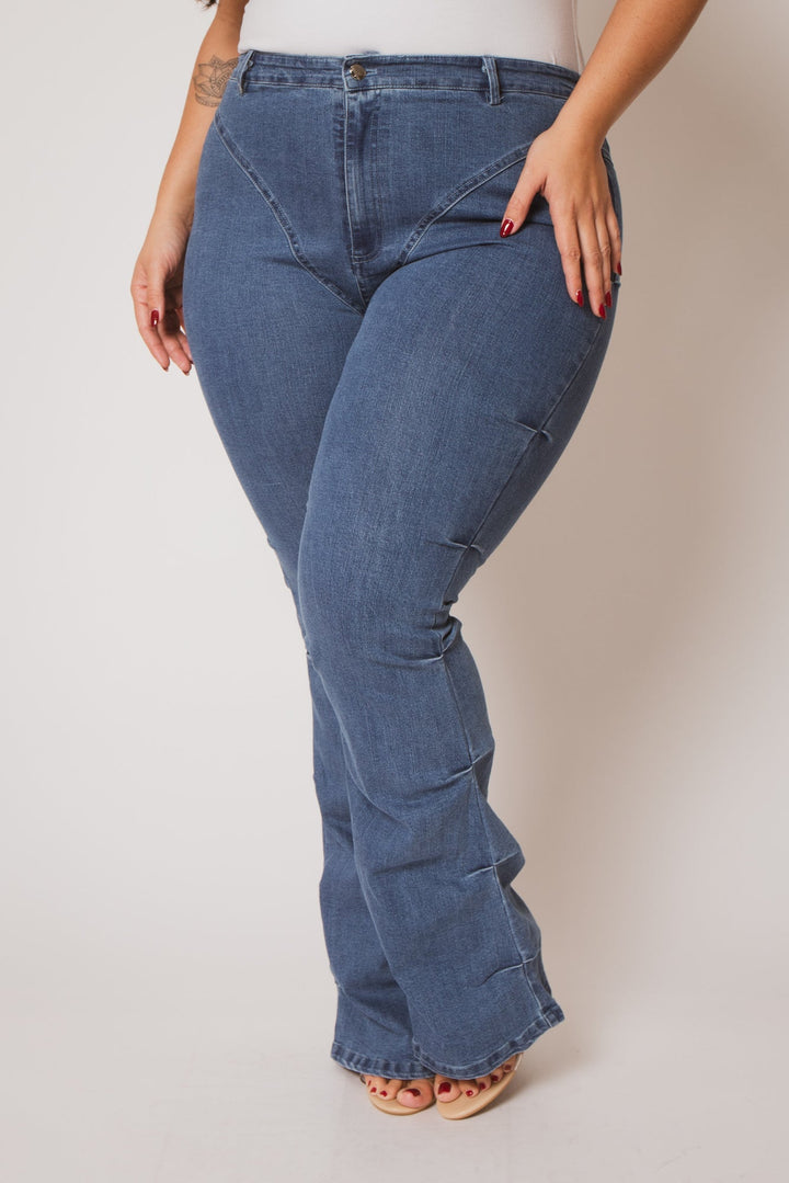 K TOO Pants Plus Size Contour Seam Jeans - Blue