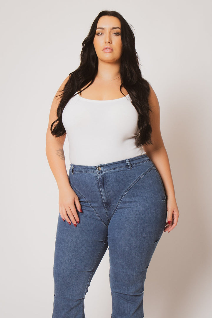 K TOO Pants Plus Size Contour Seam Jeans - Blue