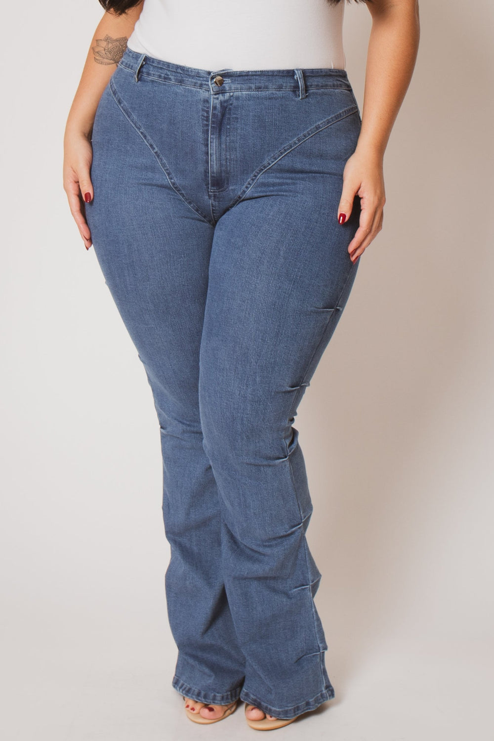 K TOO Pants Plus Size Contour Seam Jeans - Blue