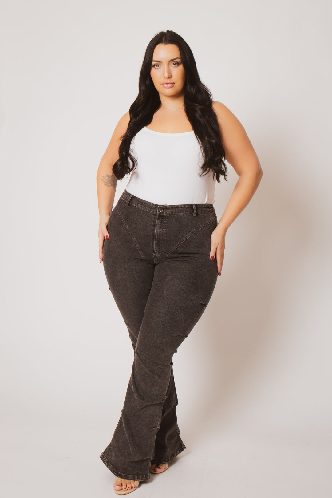 K TOO Pants Plus Size Contour Seam Jeans - Grey