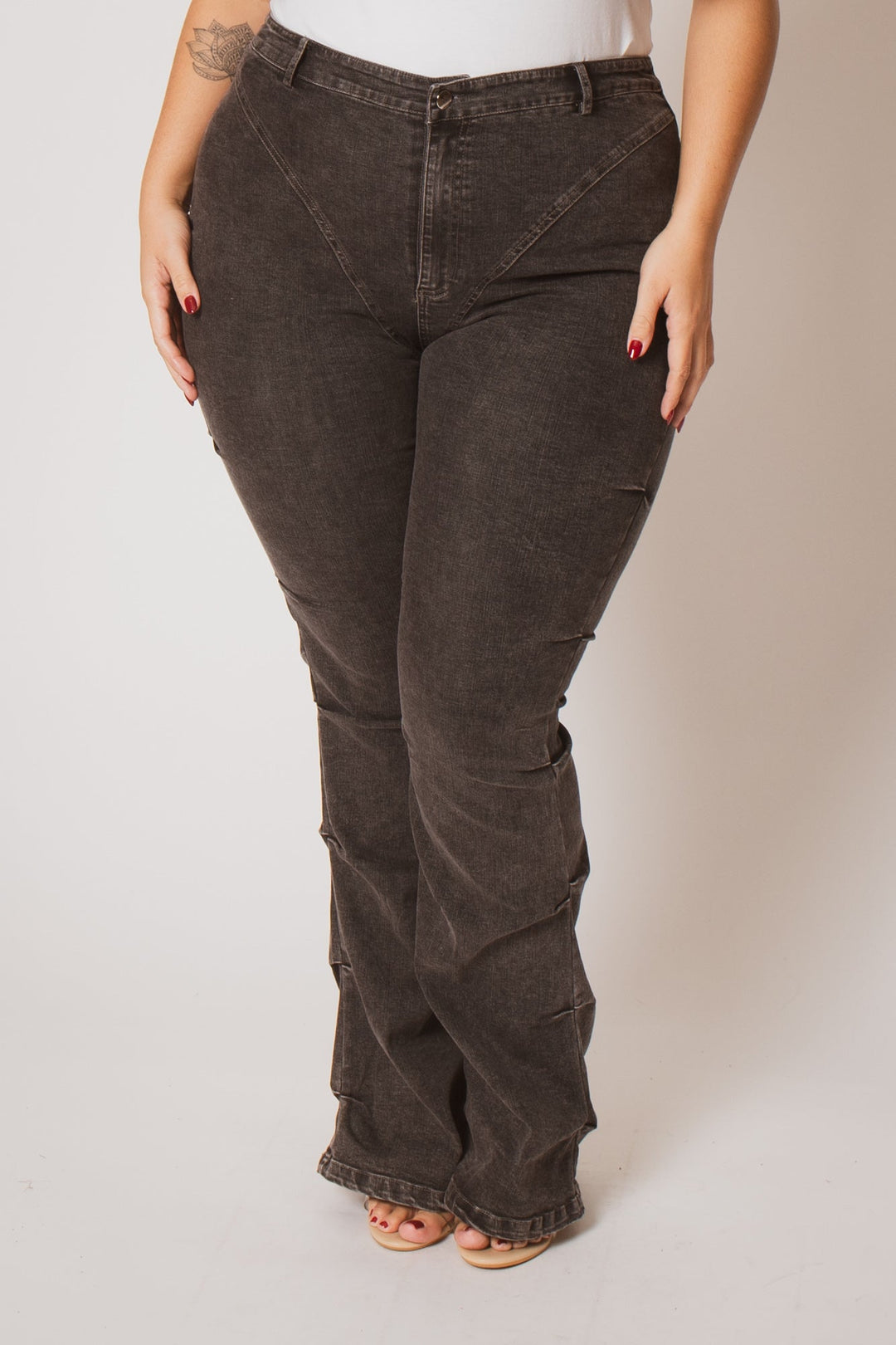 K TOO Pants Plus Size Contour Seam Jeans - Grey