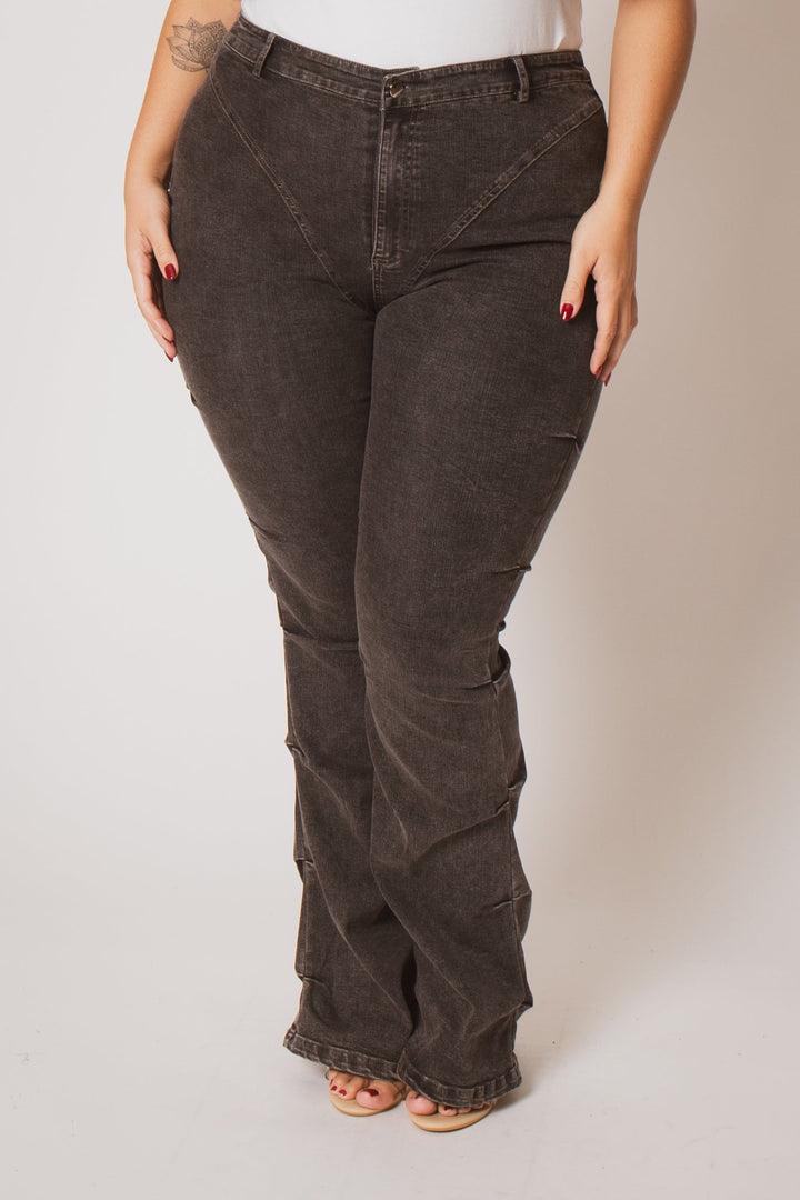 K TOO Pants Plus Size Contour Seam Jeans - Grey