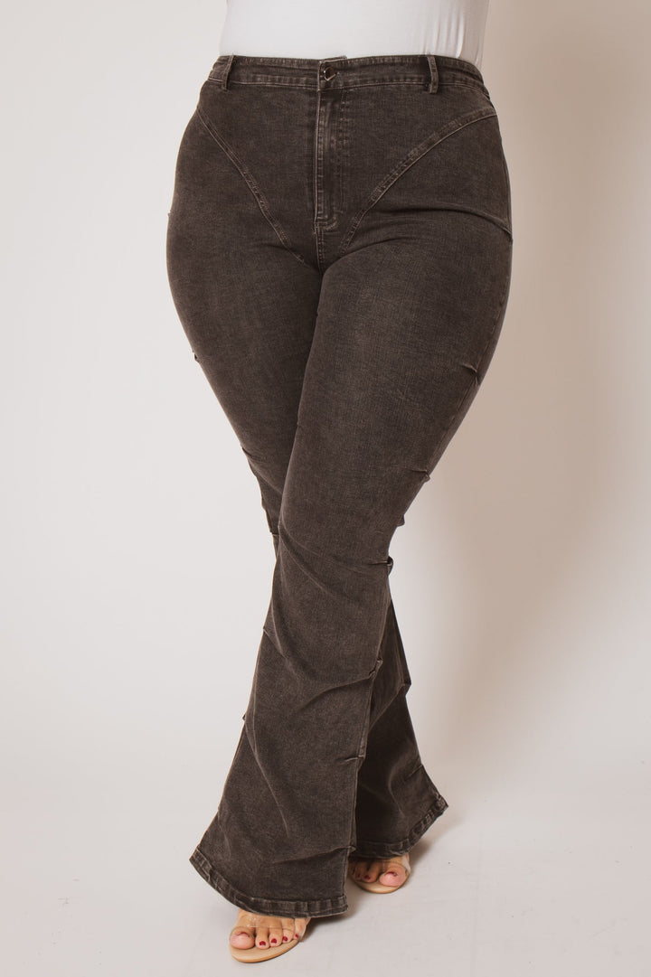 K TOO Pants Plus Size Contour Seam Jeans - Grey