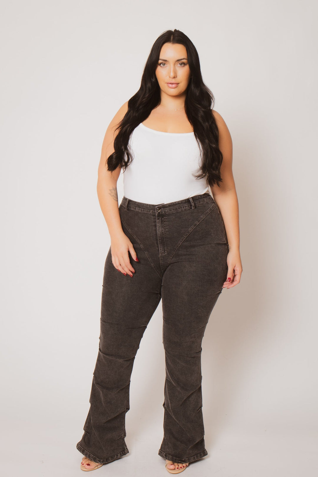 K TOO Pants Plus Size Contour Seam Jeans - Grey