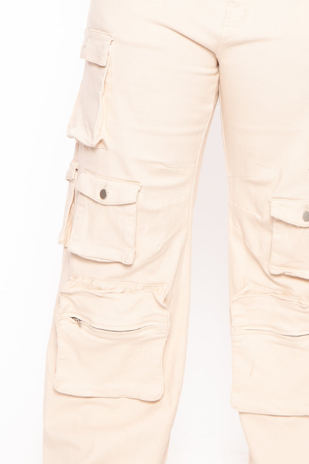 American Bazi Pants Plus Size  High Rise Utility Pockets Pants - Ivory