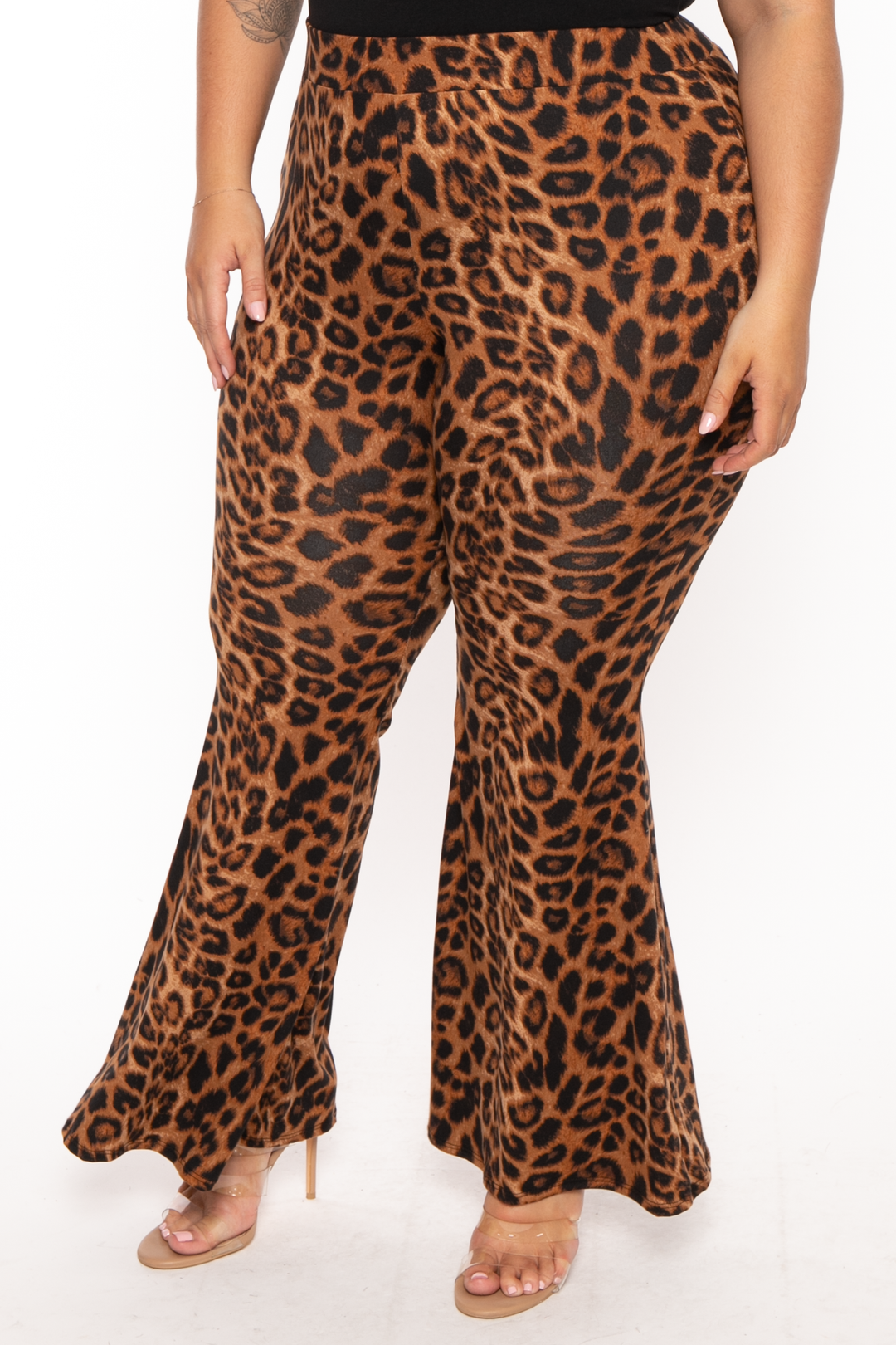 Curvy Sense Pants Plus Size Kiara Leopard  Flare Pant - Brown