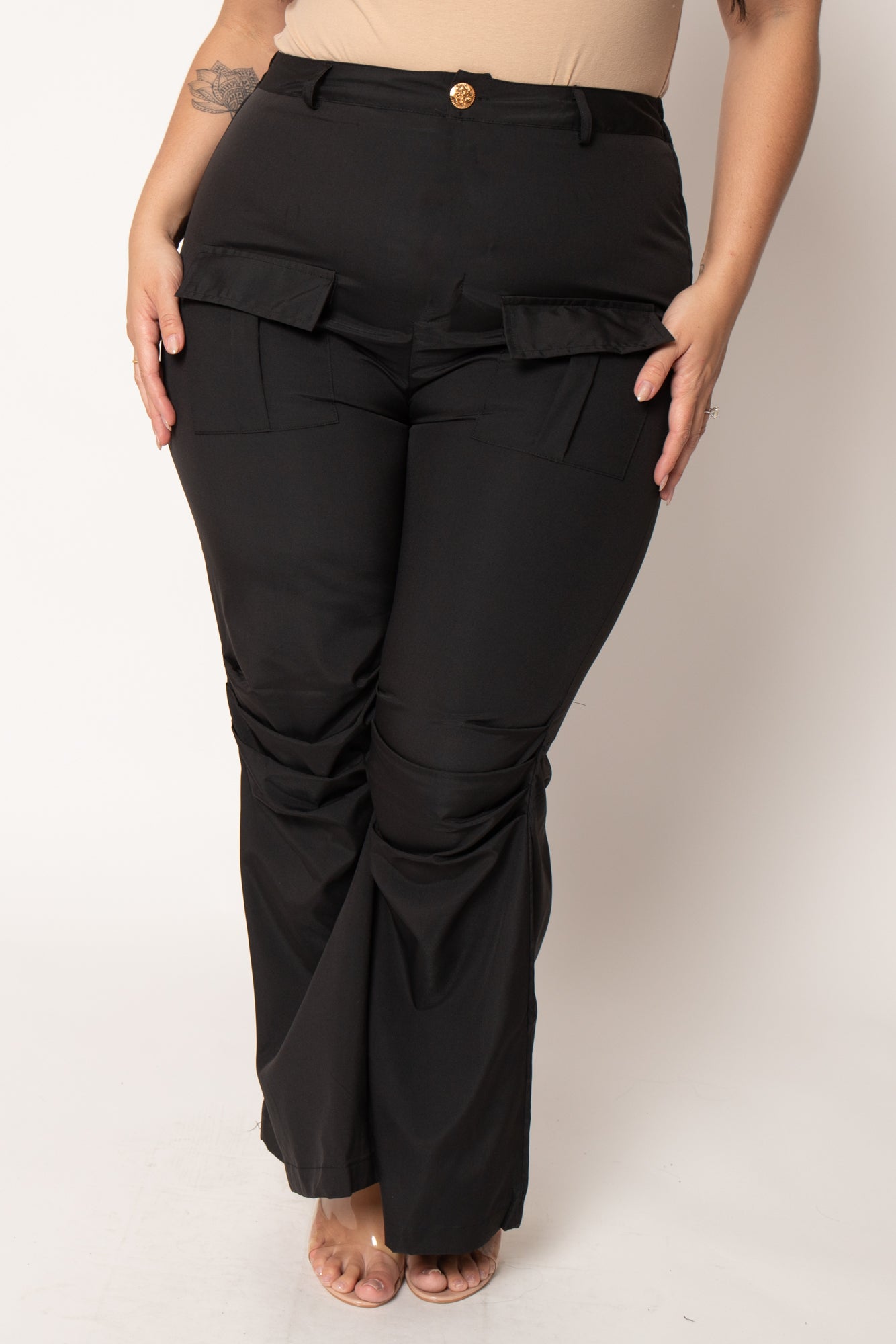 Women's Plus Size Onyx Statement Flare Pants - Black - Curvy Sense