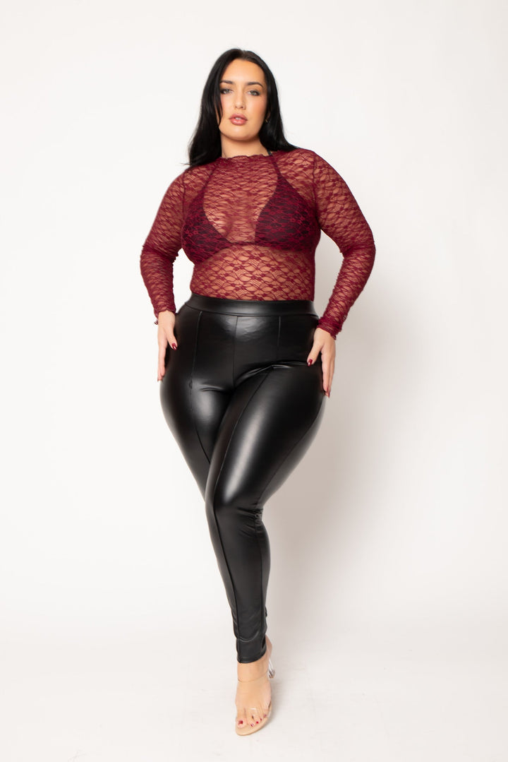 Blue Leopard Pants Plus Size  Raven Faux Leather Pant  - Black