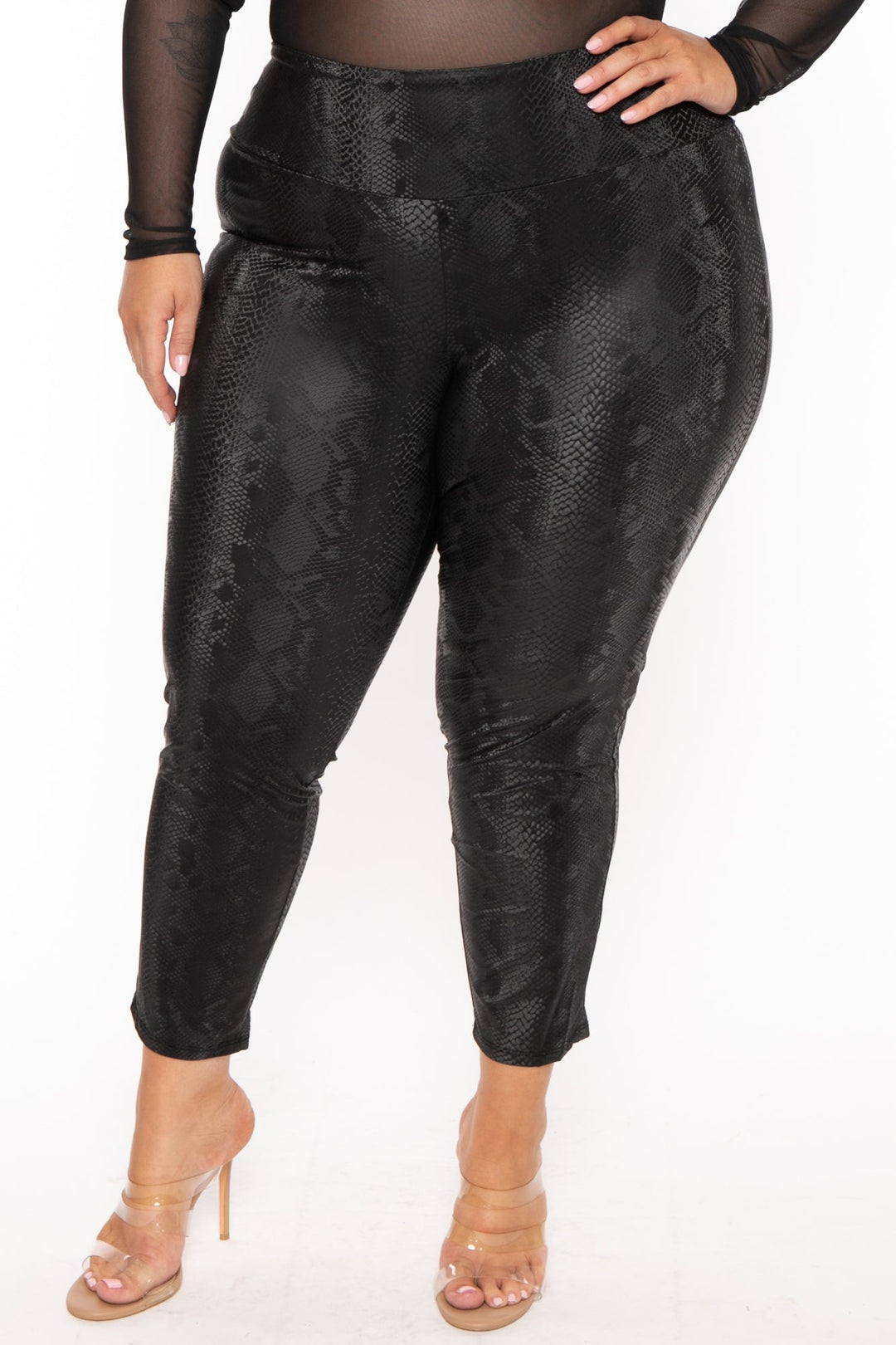 Printed Leggings High Waisted Black and Grey Color with Snake Skin