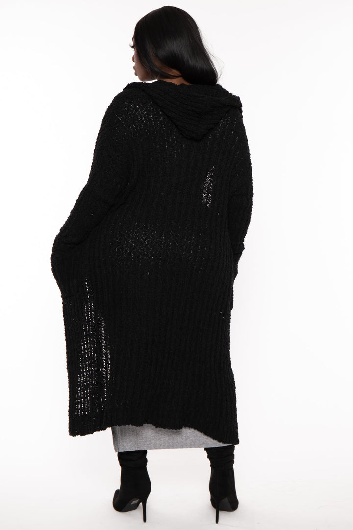 Sweet Generis Sweaters & Cardigans A Plus  Size  Cozy Hoodie Popcorn Duster Cardigan -Black