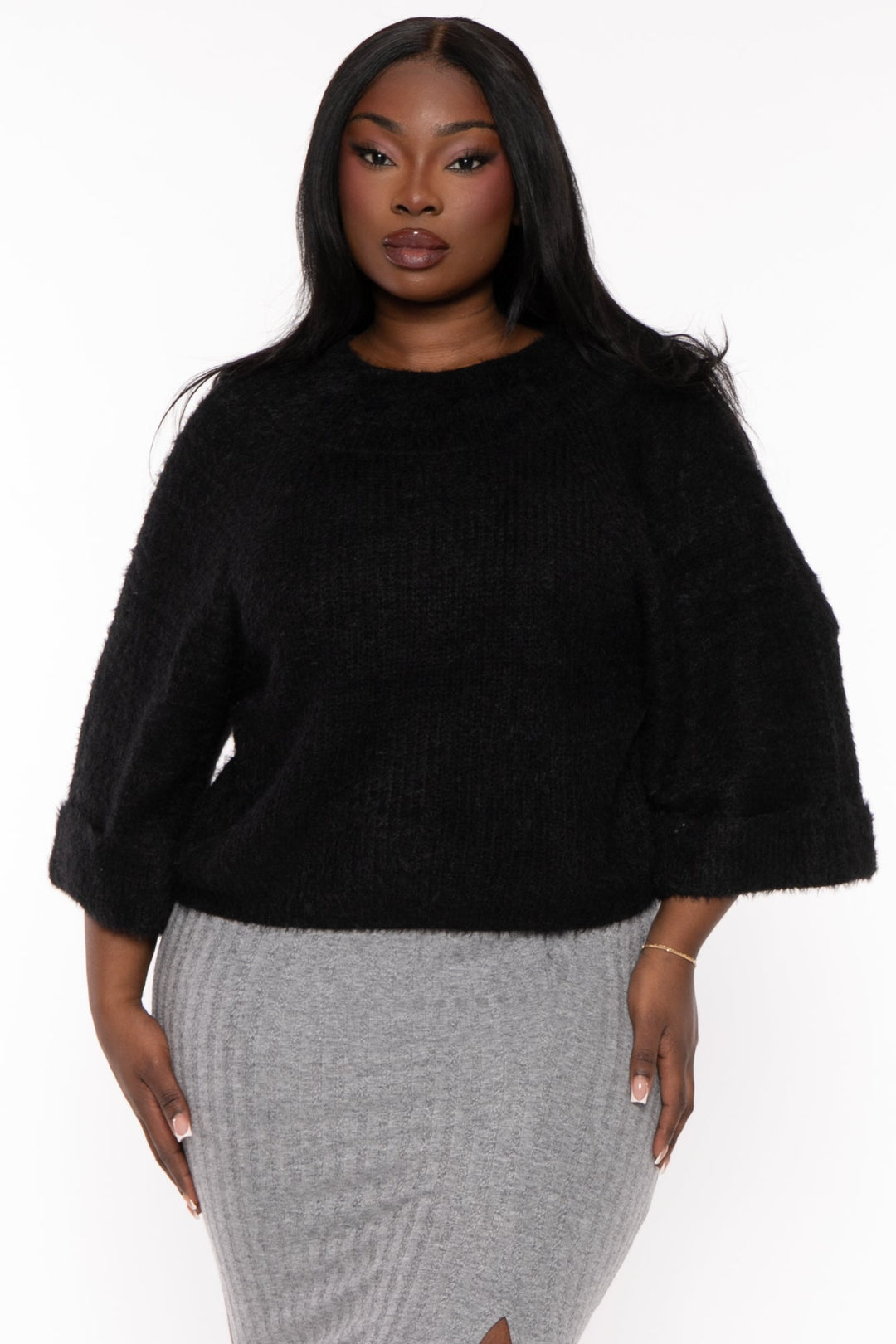 Sweet Generis Sweaters & Cardigans A Plus Size Kyrah Fuzzy  Sweater - Black