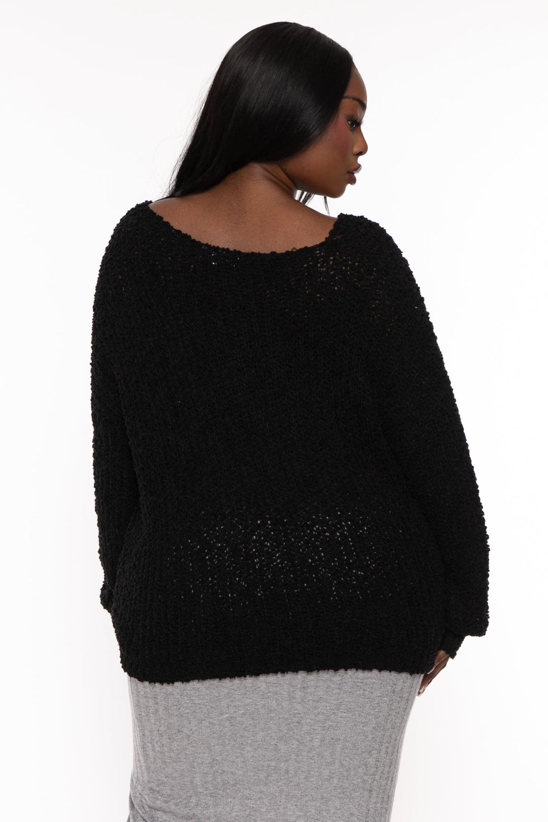 Sweet Generis Sweaters & Cardigans a Plus Size Ribbed Popcorn Knit Sweater - Black