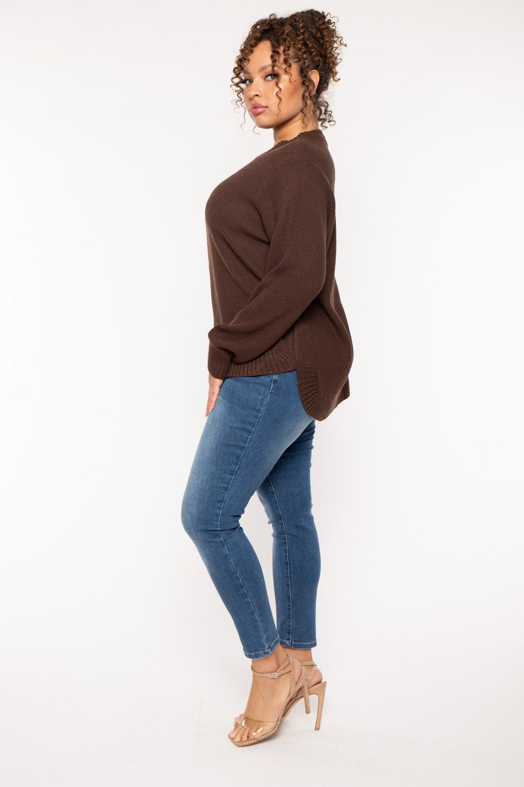 Zenana Sweaters & Cardigans Plus Size Basic Knit  Sweater - Brown