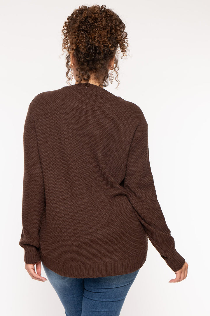 Zenana Sweaters & Cardigans Plus Size Basic Knit  Sweater - Brown