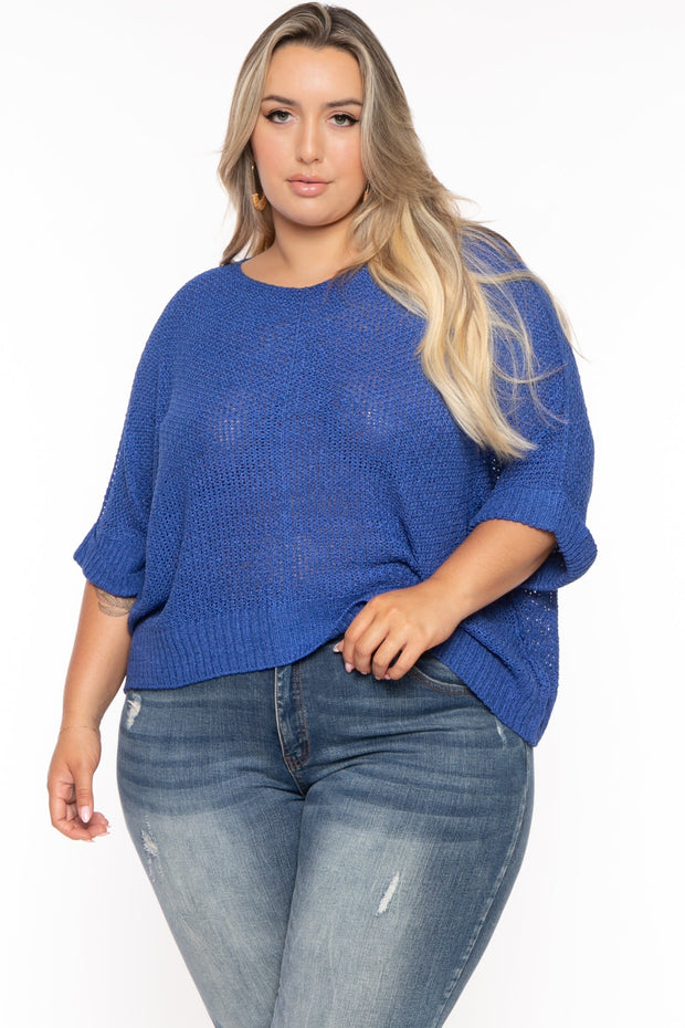 Zenana Sweaters & Cardigans Plus Size Carol Relax Knit  Sweater - Royal Blue