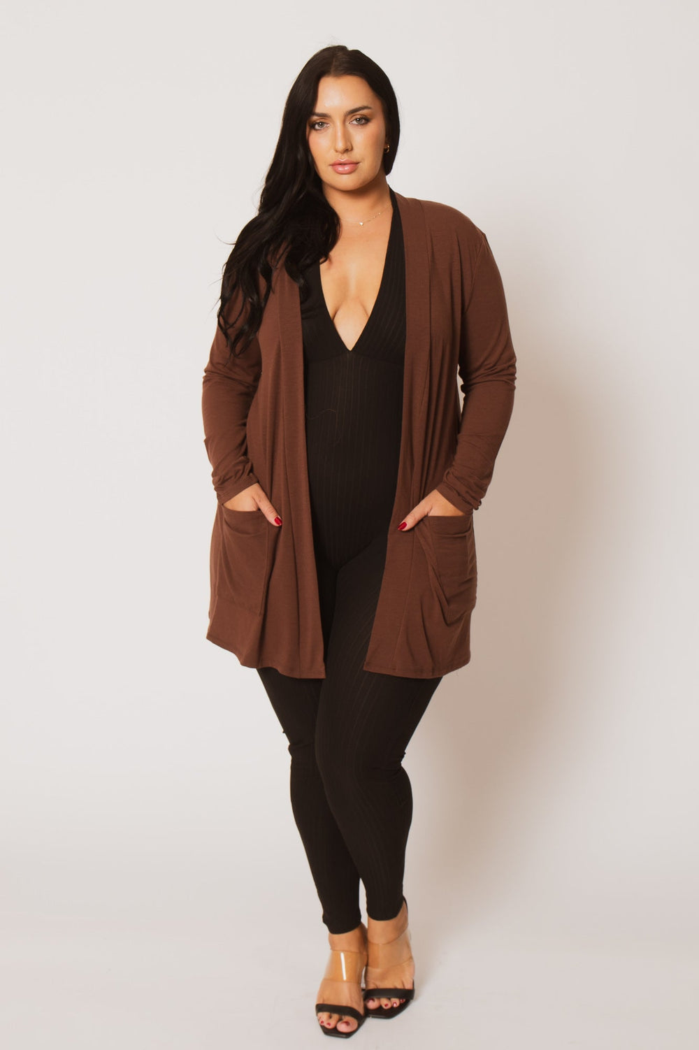 ZENANA Sweaters & Cardigans Plus Size Clara Cardigan  - Brown